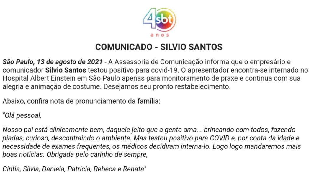 Silvio Santos está internado com covid-19