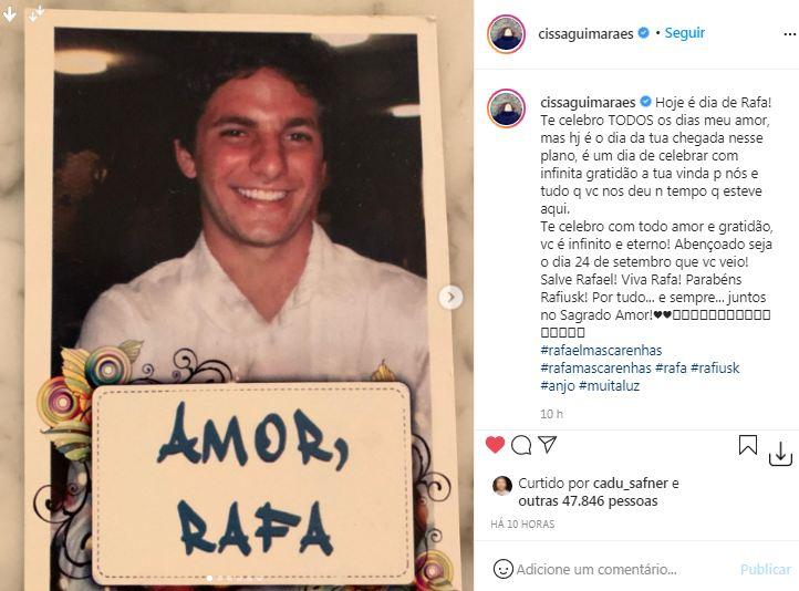 Cissa Guimarães emociona ao homenagear o filho, Rafael, falecido há 11 anos