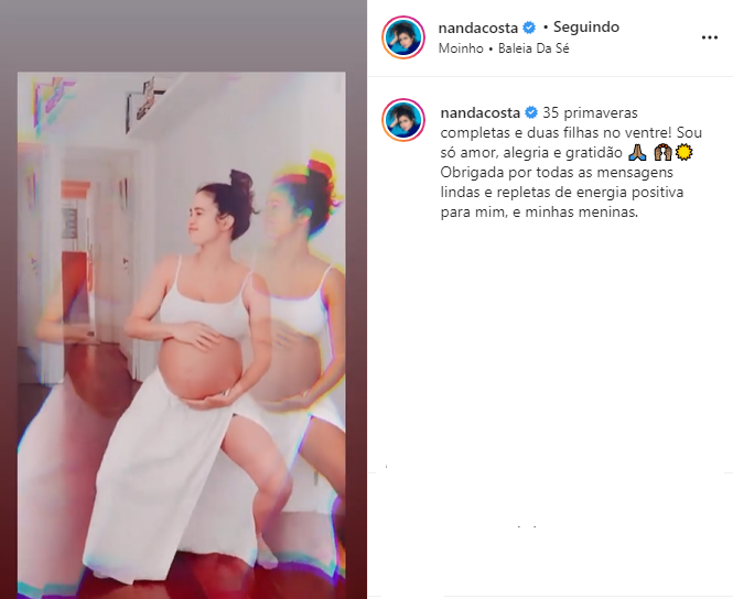 Nanda Costa dançando e exibindo o barrigão