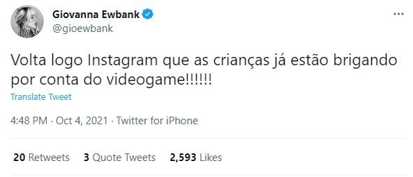Giovanna Ewbank reclama ao ficar sem Instagram