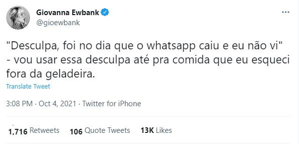 Giovanna Ewbank reclama ao ficar sem WhatsApp