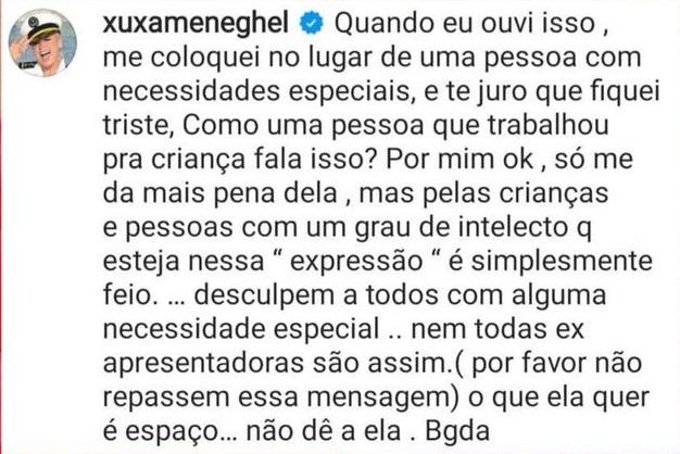 Xuxa Meneghel detona atitude de Mara Maravilha
