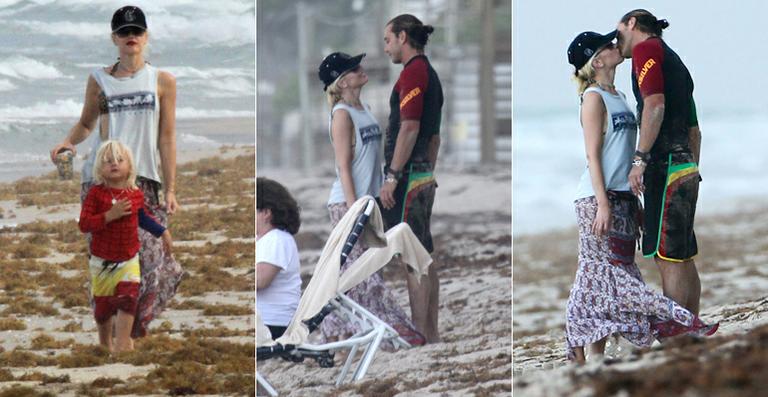 <strong>Gwen Stefani</strong> curte família em praia dos Estados Unidos