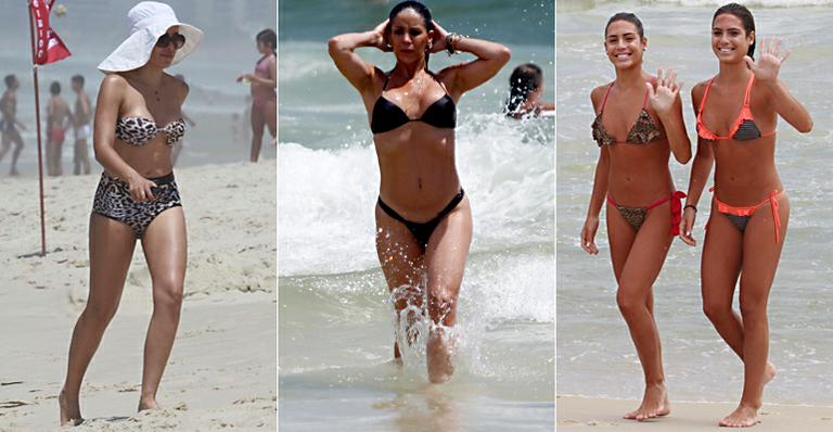 Calor carioca! <strong>Danielle Winits</strong> e outros famosos se refrescam em praia do Rio de Janeiro