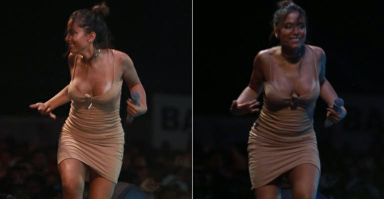 Anitta leva o decote ao limite sem sutiã e mostra demais durante show em Salvador
