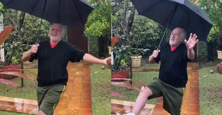Ary Fontoura surge dançando na chuva e manda recado para Claudia Raia: ''Me divertindo''