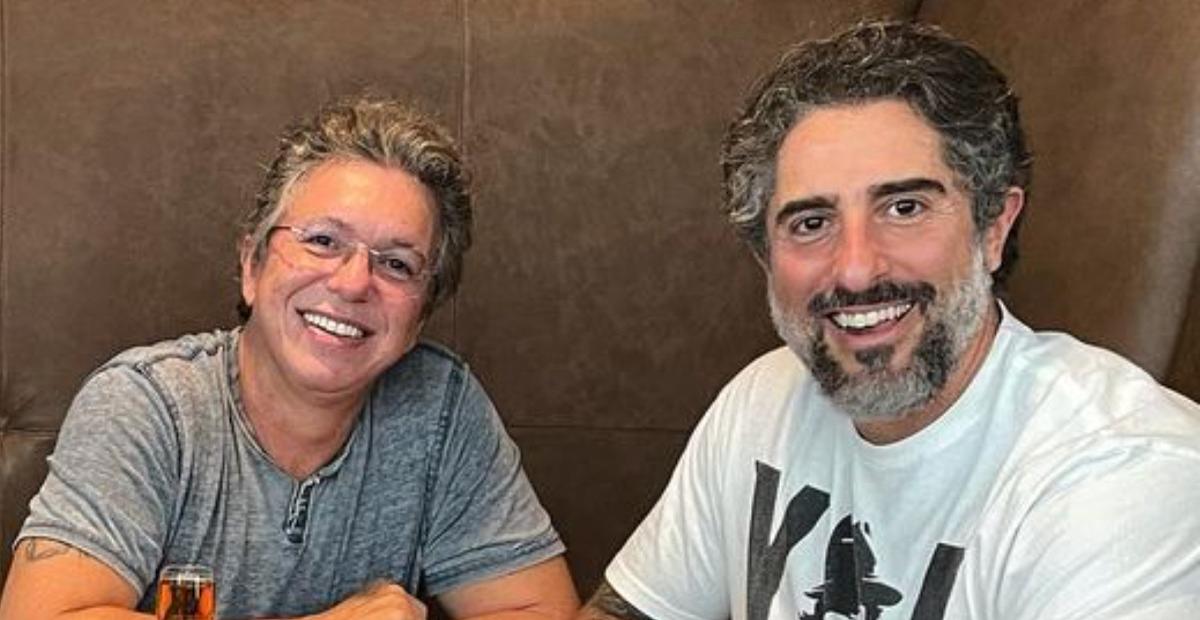 Marcos Mion surge em restaurante com Boninho e faz brincadeira com Fernanda Gentil: ''Dois a um''