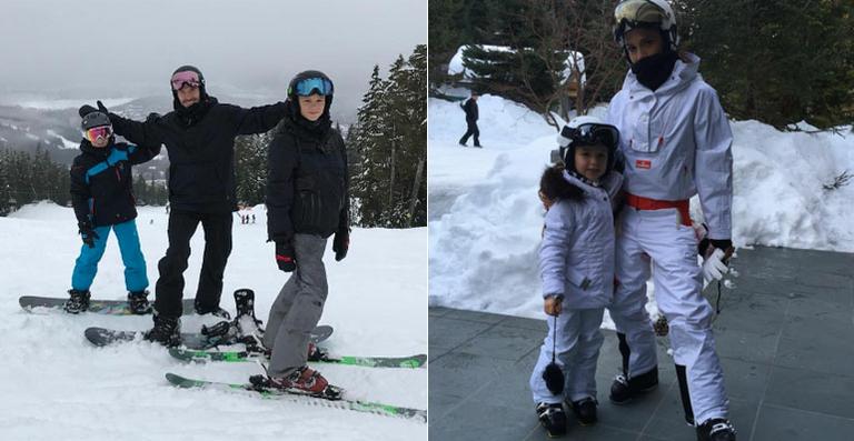 Família Beckham curte as férias em pista de esqui