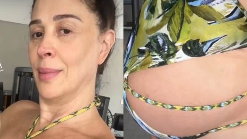 De maiô Claudia Raia exibe barrigão de grávida ao treinar na academia Na luta