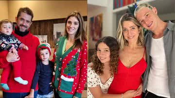 Felipe Andreoli com sua família; Leticia Spiller com os filhos - Foto: Reprodução / Instagram