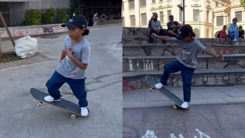 Aos 7 anos, Arthur Leal se arrisca no skate - Reprodução/Instagram