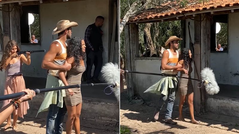 Bella Campos mostra os bastidores de cena com Alanis Guillen e Leandro Lima na novela Pantanal - Foto: Reprodução / Instagram
