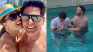Elaine Mickely e Cesar Filho; Luigi Cesar sendo batizado - Foto: Reprodução / Instagram