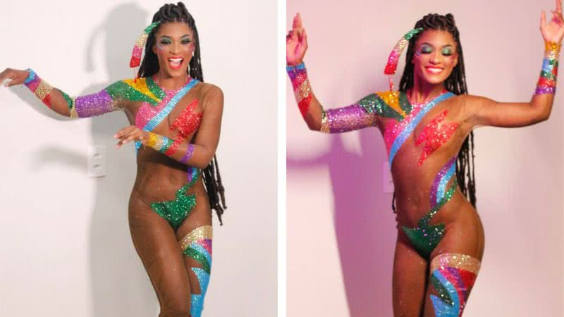 Erika Januza caracterizada como a eterna musa do Carnaval, a Globeleza - Fotos: Denilson Santos