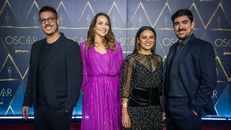 Fábio Porchat, Maria Beltrão, Dira Paes e Marcelo Adnet na coberta do Oscar pela Globoplay - Globo / Paulo Belote