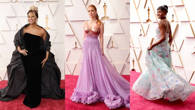Laverne Cox, Jessica Chastain e Saniyya Sidney no tapete vermelho do Oscar 2022 - Getty Images