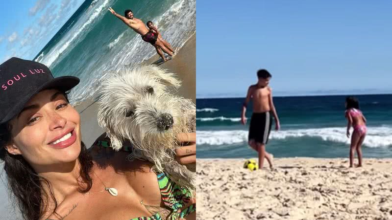 Aline Campos curte praia com o namorado, Jesus Luz, e a filha dele - Reprodução/Instagram
