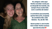 Filha de Susana Naspolini convida seguidores para apoiá-la no velório da mãe - Foto: Reprodução/Instagram