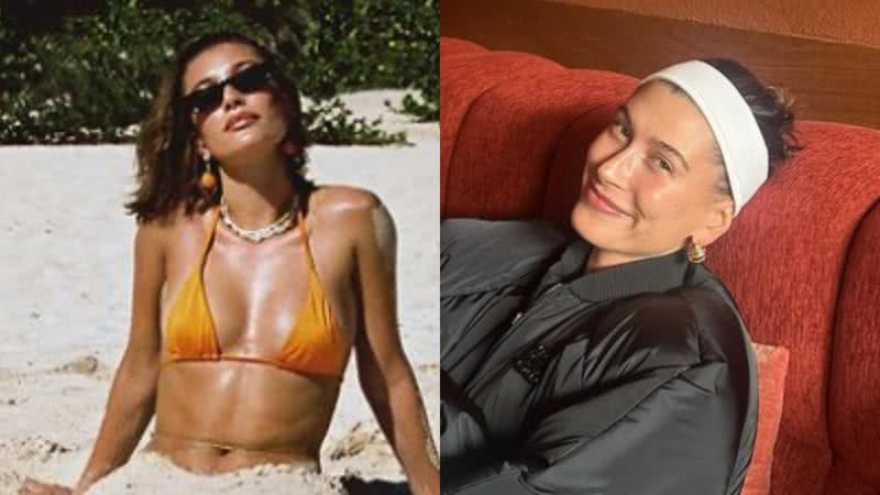 In a bikini, Hailey Baldwin Bieber enjoys a day at the beach with a mermaid tail in the sand