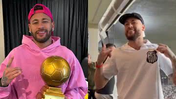 Ex-jogador do clube litorâneo, Neymar Jr. acompanha partida do Santos ao lado de ex-jogador de futsal, Falcão - Foto: Reprodução / Instagram / Twitter