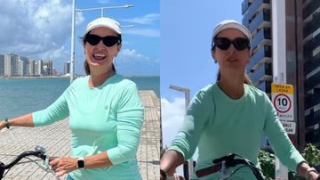Com look justinho, Fátima Bernardes arrancou elogios ao surgir pedalando na beira da praia - Foto: Divulgação/Instagram
