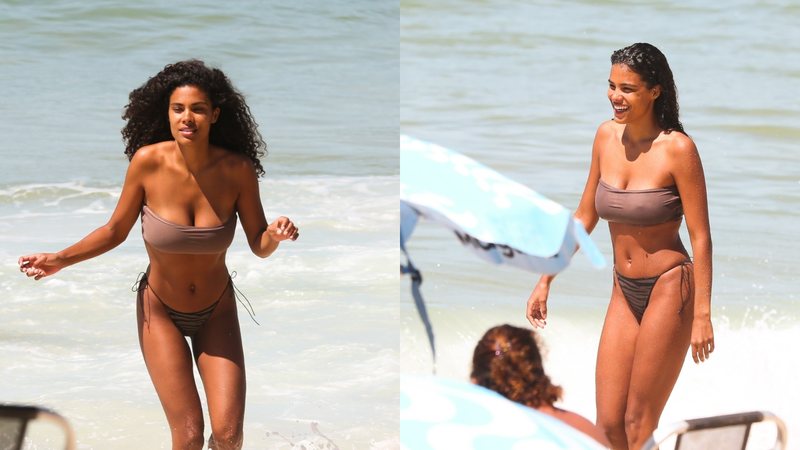 Modelo Tina Kunakey aproveita dia de calor nas praias do Rio de Janeiro