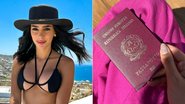 Montagem de fotos de Bruna Biancardi, noiva de Neymar, segurando um passaporte italiano - Foto: Reprodução/Instagram @brunabiancardi