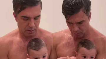 Jarbas Homem de Mello dá banho de chuveiro no filho - Reprodução/Instagram