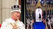Montagem de fotos do Rei Charles III e da figura misteriosa que surgiu durante a coroação - Foto: Twitter/Getty Images