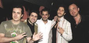 Os sócios Giuliano de Luca, Marcos Maria, Michel Saad, Marcos Mion e Marcos Campos no aniversário do clube Disco, em SP