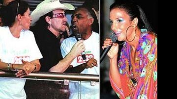 Indicado ao Nobel da Paz de 2006, o líder do U2 dá canja no camarote Expresso 2222, de Gilberto Gil. Com Ivete Sangalo ele entoa o refrão de Céu da Boca.
