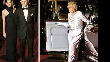 Fã do agente James Bond, a monarca prestigia em Londres a exibição do 21º longa da saga, estrelado por novo galã, o ator Daniel Craig acompanhado de sua namorada Satsuki Mitchell