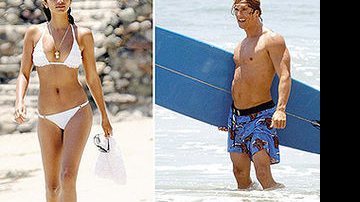 Enquanto Matthew surfa, Camila desfila suas belas medidas, 54 quilos em 1m78, pela praia