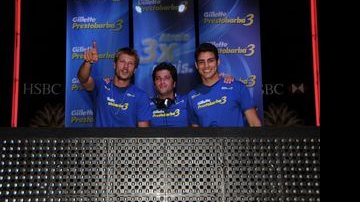 Rodrigo Hilbert, Bruno Gagliasso e Cauã Reymond discotecando no Camarote CARAS, na Sapucaí - Arquivo Caras