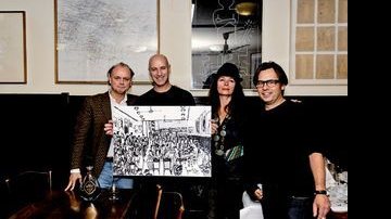 Jonny Guesi recebe no restaurante Bodega, em Basel, o artista plástico David Dalmau, que faz desenho do local, a galerista Rita Fisher e o publicitário Andy Mesmer. - CELSO RODRIGUEZ, OVADIA SAADIA, SILAS FONSECA E SILVIA PERLOV