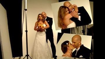 Sheila Mello e Fernando Scherer posam vestidos de noivos durante ensaio fotográfico - Reprodução