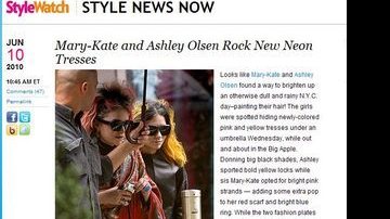 Gêmeas Mary-Kate e Ashley Olsen aparecem com os cabelos pintados de rosa e amarelo - Reprodução / People