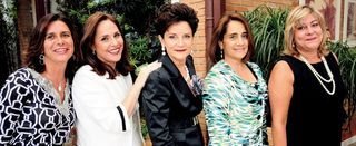 As amigas Maria Heloísa Cury, Sofia Esteves, Edna Vasselo Goldoni, Elaine Saad e Noemi Rocha Visintin, na 5º edição do encontro, em SP.