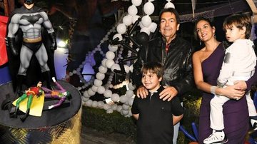Com o filho mais velho, João Guilherme, Faustão e Luciana Cardoso comemoram os 3 anos de Rodrigo, fantasiado de Max Steel, em bufê na capital paulista. - FOTOS: CASSIANO DE SOUZA/ CBS IMAGENS