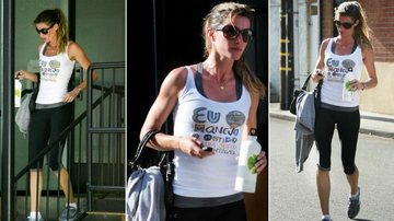 Gisele Bündchen usa camiseta com mensagem ecológica para malhar, em Los Angeles - CityFiles