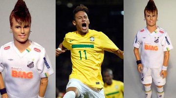 Imagens da versão boneco de Neymar e ele no jogo dessa quarta-feira - Marcus Baby e Reuters