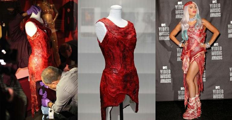 Vestido de carne de Lady Gaga - Reprodução / Getty Images