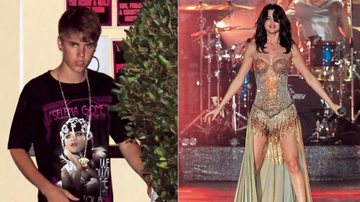 Performance de Selena Gomez em turnê na Flórida. O cantor pop acompanha do backstage o show da namorada e a homenageia com camisa que tem foto dela estampada. - The Grosby Group