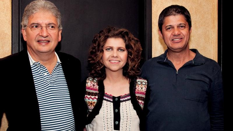 Luiz Calmon e Wladimir Pereira recebem a cantora Roberta Campos para show do projeto Sons da Nova da rádio Nova Brasil FM, em SP.