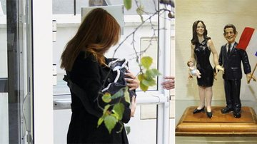 A cantora e ex-modelo deixa a Clinique de la Muette com a filha no colo, em Paris. Bonecos de Carla e do presidente Sarkozy com a herdeira são vendidos em Nápoles, na Itália. - Abaca