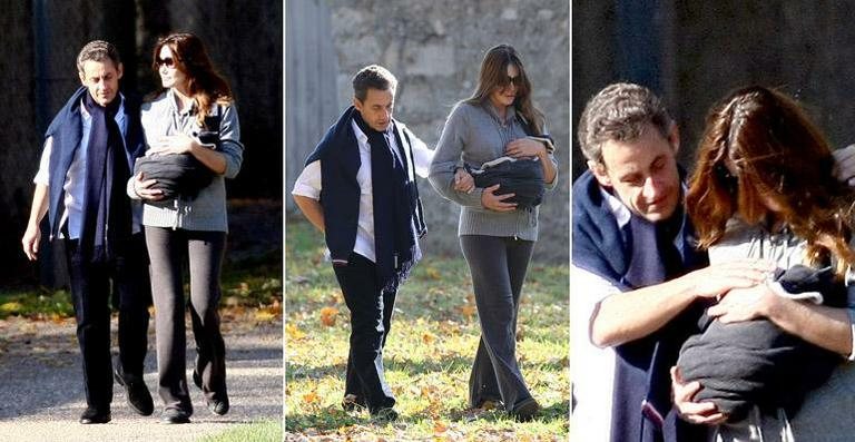 Carla Bruni e Nicolas Sarkozy passeiam com a pequena Giulia pelo Palácio de Versalhes - Reprodução/The Grosby Group