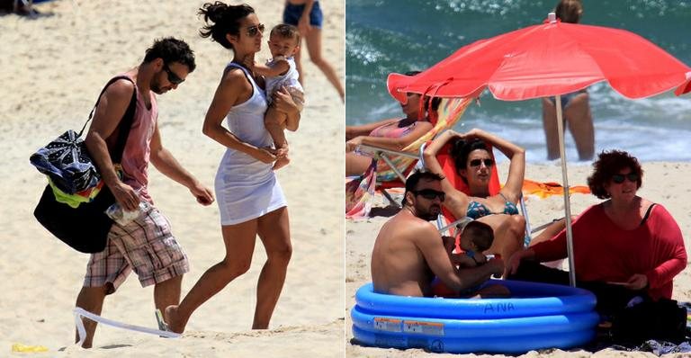 Marcelo Faria vai à praia com Camila e a pequena Felipa - Wallace Barbosa/AgNews