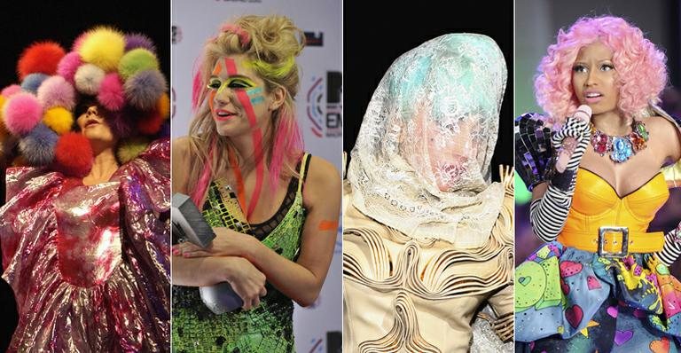 Bjork, Ke$ha, Lady Gaga e Nicki Minaj estão entre as artistas que adotam visual excêntrico - Getty Images