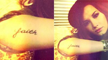 Demi Lovato tatua 'Fé' no braço direito - Reprodução/Twitter