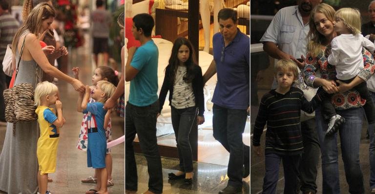 Fernanda Lima, Edson Celulari e Angélica com os filhos em dia de compras - Marcos Ferreira / PhotoRioNews; Marcus Pavão / AgNews